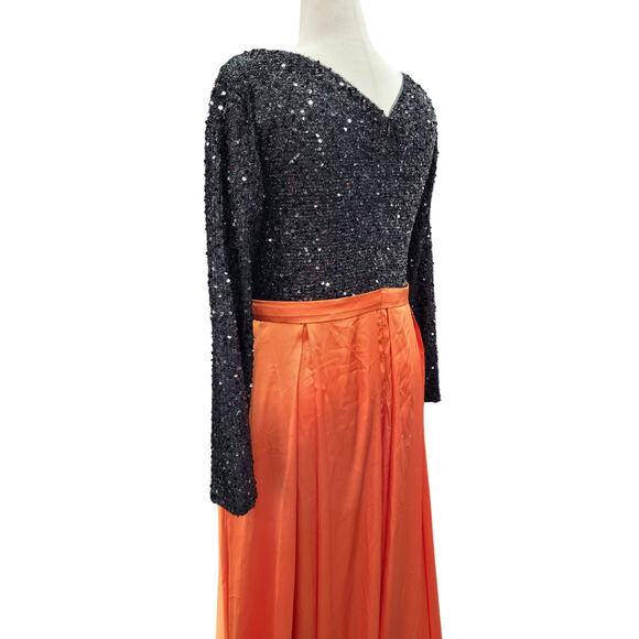 NWT Black Orange Long Sleeve Sequin Gown Size 20 - Picture 10 of 13